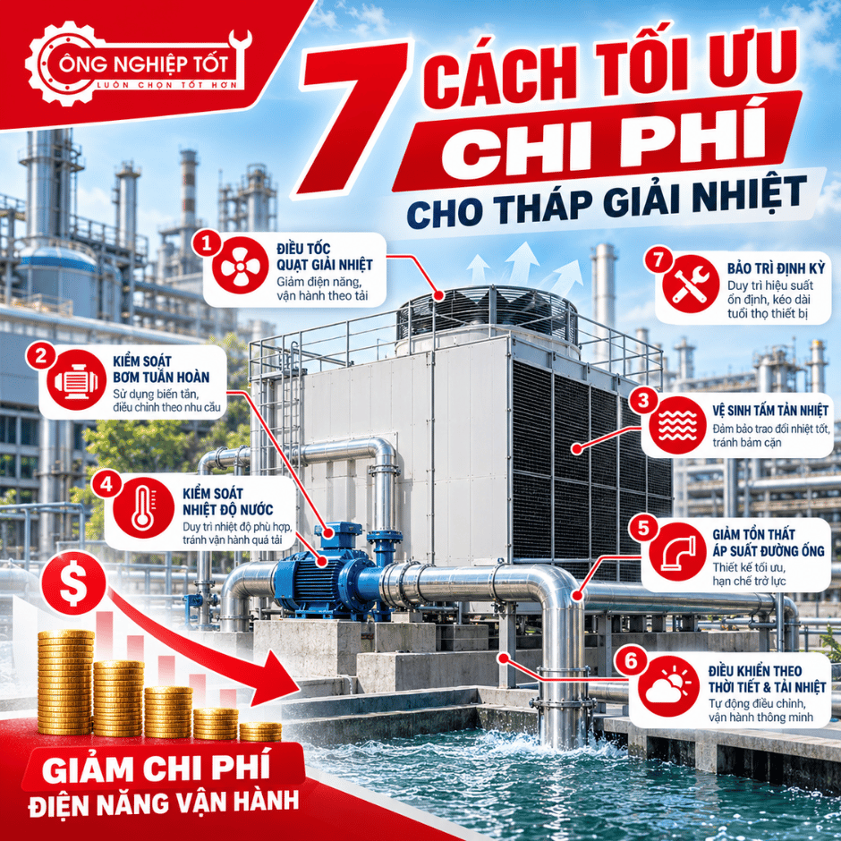Tháp giải nhiệt tiêu thụ điện ở những bộ phận nào?
